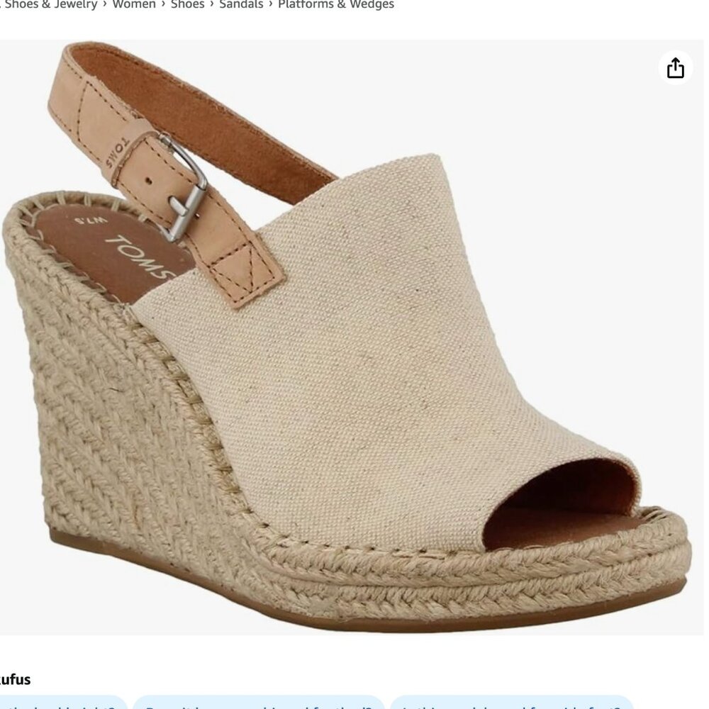Toms Monica Espadrille Wedge Canvas Peep Toe Slingback Sandal Natural Oxford‎ 10